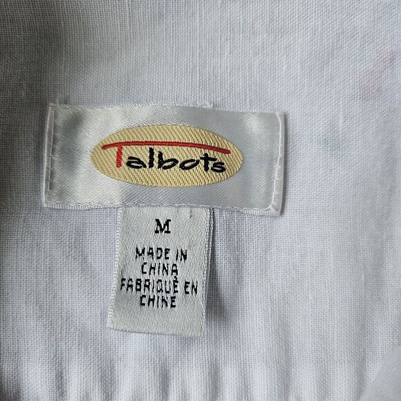 Vintage Talbots White Linen Blend Floral Embroidered Button Up Shirt. 3/4 Sleeve - Picture 5 of 10